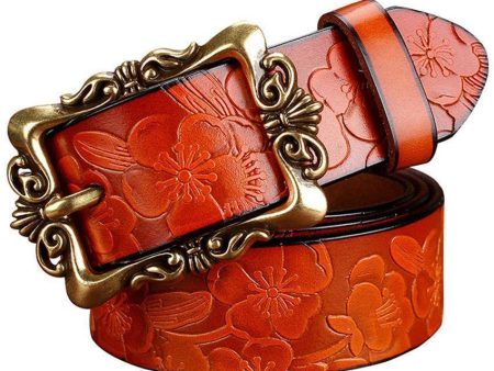 Fashion Wide Genuine leather belt woman vintage Floral Second Layer Cow skin belts for women Top quality strap female for jeans For Cheap