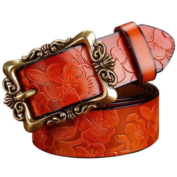 Fashion Wide Genuine leather belt woman vintage Floral Second Layer Cow skin belts for women Top quality strap female for jeans For Cheap