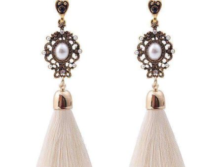 Free!! Just pay $5.95 for shipping - Tassel Fringe Earrings Big Pearl Drop Dangle Earrings - Sale Cheap