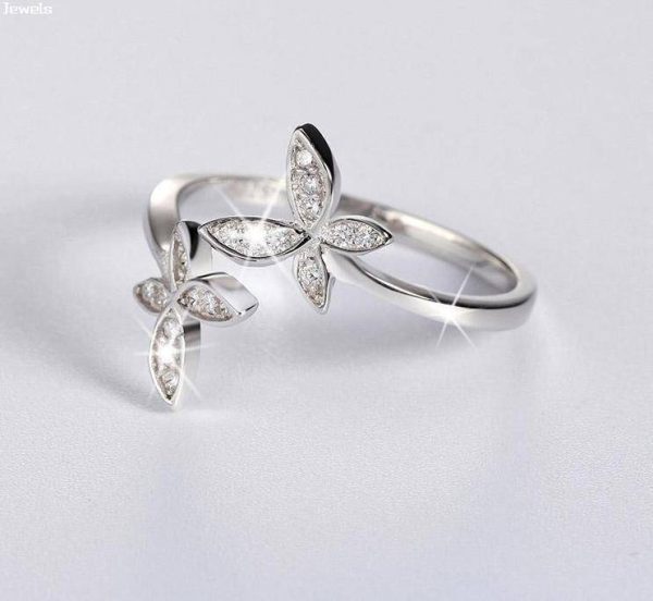 Butterfly Adjustable Rings - Austrian Cubic Zirconia, Silver Online Hot Sale