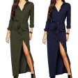 Women Long Sleeve Maxi Dress Spring New Fashion Collar Buttons Long Shirt Dresses Open Slit Women Casual Dress Green Blue (US 10-18W) Online Hot Sale