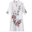 Plus Size - US (10-20W)  Embroidery Vintage Print Floral Linen Blouses, Short Sleeve V-Neck Shirt, Plus size Online Sale