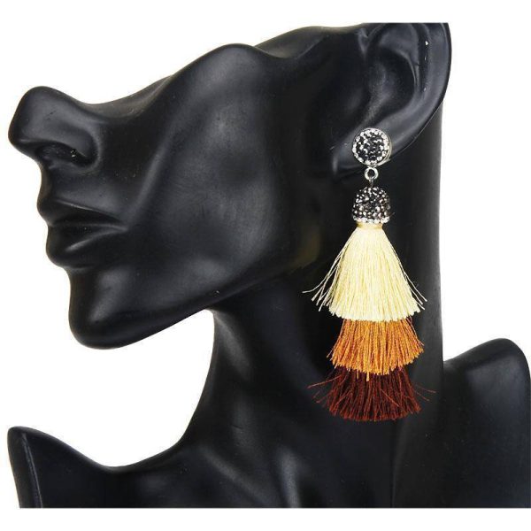 New Bohemia Three Layers Crystal Silk CottonTassel Earrings Long Pink Black Drop Earrings For Women Trendy Jewelry on Sale