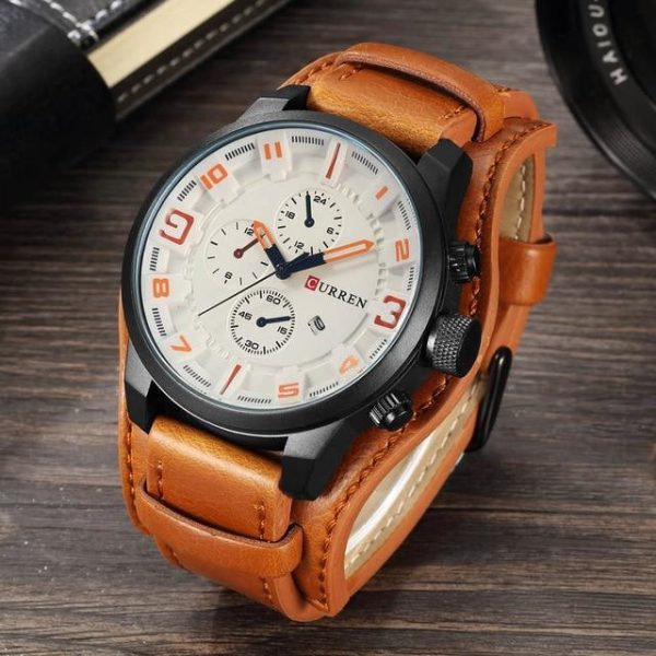 Mens Watch, Military Tactical sports Blue glass -  Casual Quartz Wristwatch,  Leather Waterproof Supply