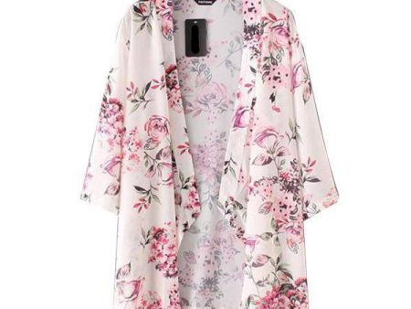 Beachwear Cardigans Floral Print Chiffon Long Kimono (US 4-8) Online Sale