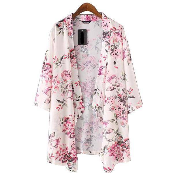 Beachwear Cardigans Floral Print Chiffon Long Kimono (US 4-8) Online Sale