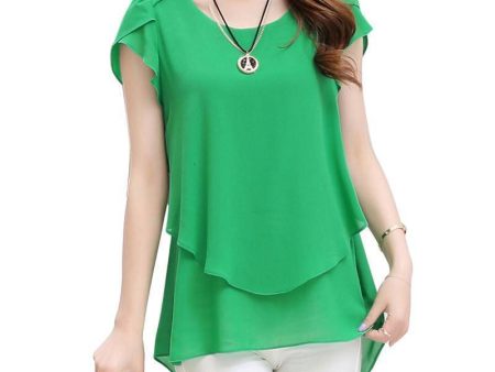 Plus Size - Womens Short Sleeve Chiffon Blouse Peplum Summer Tops Ladies Long Office Shirts Plus Size Ruffle Blouse Femme (US 8-20W) Discount