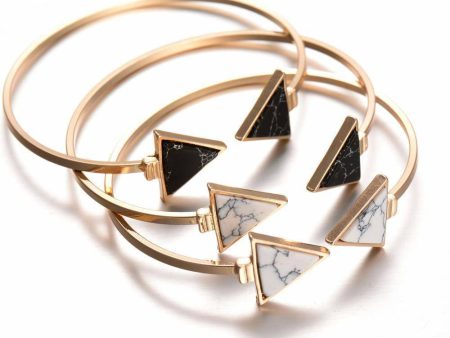 New Gold Tone Punk Trendy Marbleized Stone Cuff Bangle Bracelet Hot on Sale