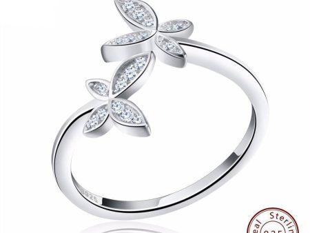 Butterfly Adjustable Rings - Austrian Cubic Zirconia, Silver Online Hot Sale