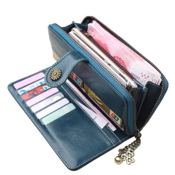 Wallets for Women Clutch Purses iPhone, Vintage Oil Wax Leather Wallets Long Purse Phone Pouch Zipper Online now