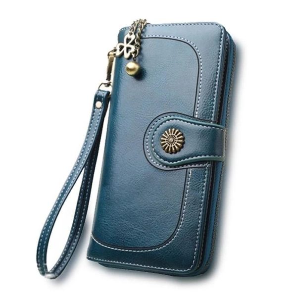 Wallets for Women Clutch Purses iPhone, Vintage Oil Wax Leather Wallets Long Purse Phone Pouch Zipper Online now