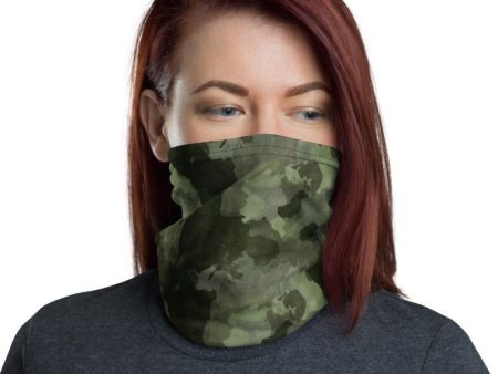 Army green black camouflage tactical military design, Cameo Neck Gaiter scarf mask reusable washable fabric tube Face cover, unisex men women For Sale