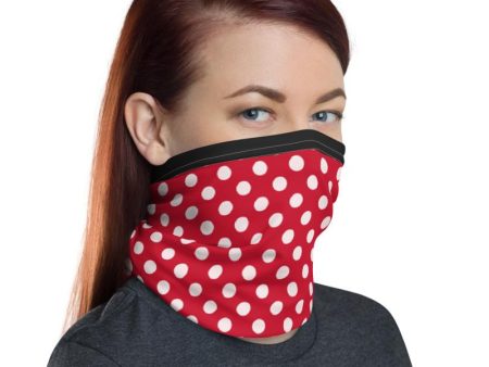 Red White black polka swiss dots, designer Neck gaiter face mask covers, tube scarf, minnie bandana Balaclava Beanie,  Gift for her, women For Sale