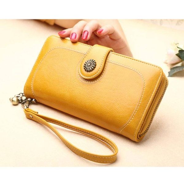 Wallets for Women Clutch Purses iPhone, Vintage Oil Wax Leather Wallets Long Purse Phone Pouch Zipper Online now