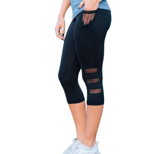 Leggings Women Mesh Stitchin Spring and summer Mid-Calf Work out Jegging Side pockets High Waist  Fitness Lady s Legging (US 6-14) For Discount