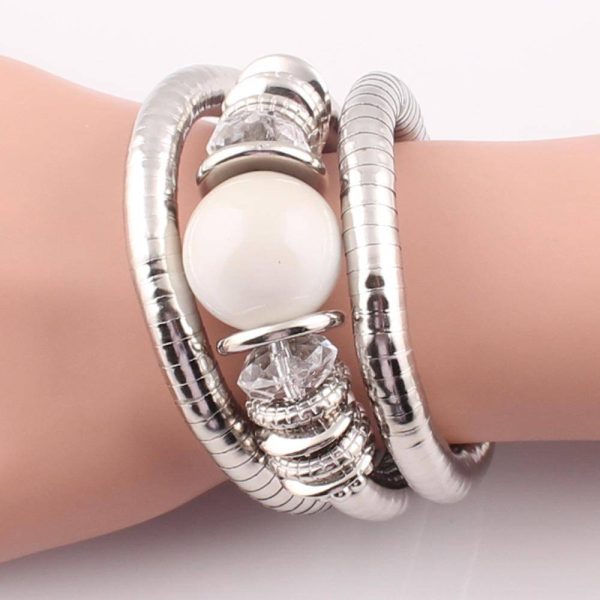 Natural Stone Beads Charms Snake Bracelet  Pearl Adjustable Bangle Supply