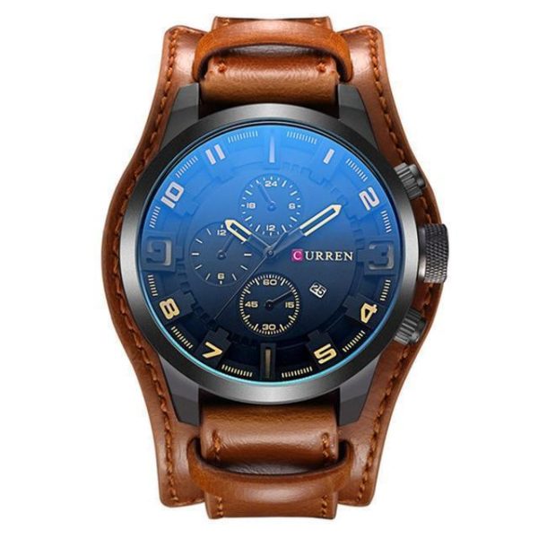 Mens Watch, Military Tactical sports Blue glass -  Casual Quartz Wristwatch,  Leather Waterproof Supply