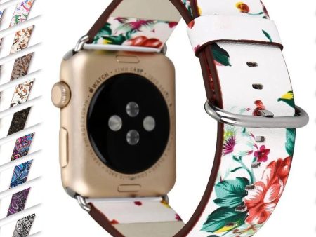 Floral Printed Bracelet Belt Leather For Apple Watchband Series Online now