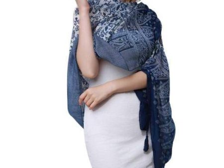 Summer Blue and White Porcelain Print Tassel Wraps Pashmina Scarf Shawls 175 x 100cm For Discount