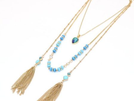 New crystal jewelry water drop Natural stone mint beads multilayer necklace double chain tassel necklaces For Discount