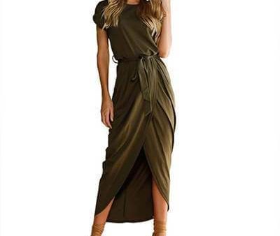 6 Colors, High Split Casual Long Maxi Dress Solid Women s Retro Dresses With Belt Online now