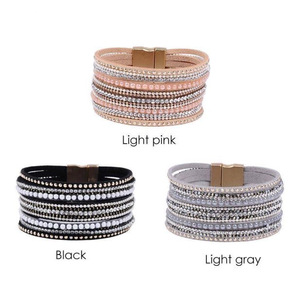 natural crystal bracelet luxury exclusive design genuine leather statement bangles for women with magic closure jewelry Online