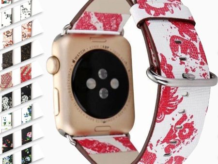 Floral Printed Leather Strap iWatch Bracelet Leather Watchband Online