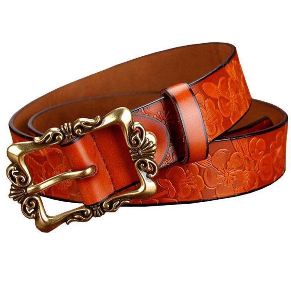 Fashion Wide Genuine leather belt woman vintage Floral Second Layer Cow skin belts for women Top quality strap female for jeans For Cheap