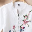 Plus Size - US (10-20W)  Embroidery Vintage Print Floral Linen Blouses, Short Sleeve V-Neck Shirt, Plus size Online Sale