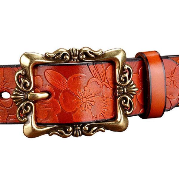 Fashion Wide Genuine leather belt woman vintage Floral Second Layer Cow skin belts for women Top quality strap female for jeans For Cheap