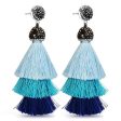 New Bohemia Three Layers Crystal Silk CottonTassel Earrings Long Pink Black Drop Earrings For Women Trendy Jewelry on Sale