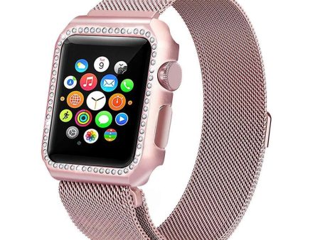 Strap & Diamond Case Apple Watch bundle 38mm 40mm 44mm 42mm Stainless Steel band Milanese Loop Bracelet for iWatch 6 5 4 3 2 1 For Discount