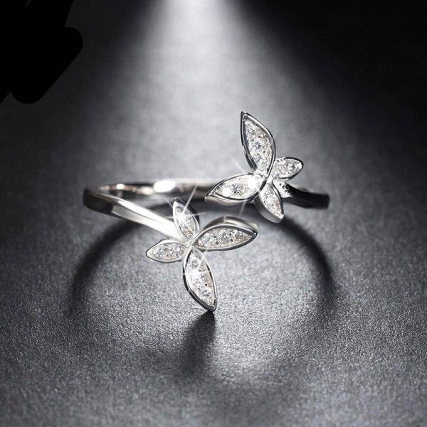 Butterfly Adjustable Rings - Austrian Cubic Zirconia, Silver Online Hot Sale