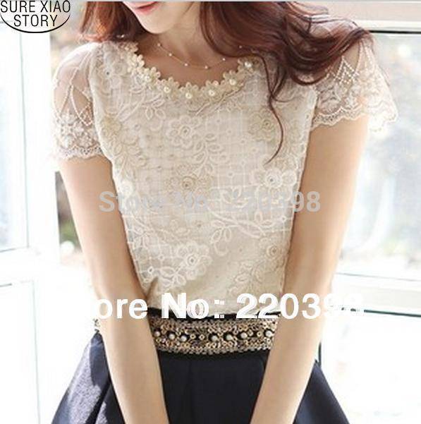 fashion Summer New Offer women s chiffon shirt lace top beading embroidery o-neck  Women s Blouses Blouse  S-XXXL  d338A31 (US 2-16) Online Hot Sale