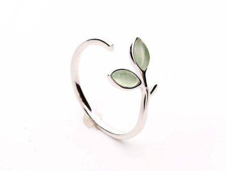 Resizeable Open Ring, Green Opal leaf, 925 Sterling Silver Fashion