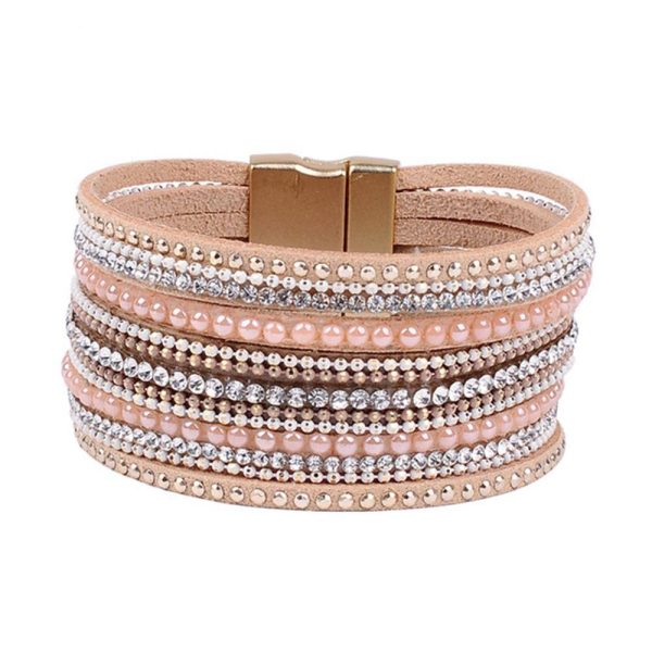 natural crystal bracelet luxury exclusive design genuine leather statement bangles for women with magic closure jewelry Online