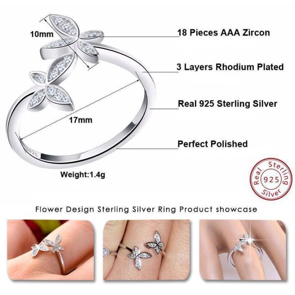 Butterfly Adjustable Rings - Austrian Cubic Zirconia, Silver Online Hot Sale