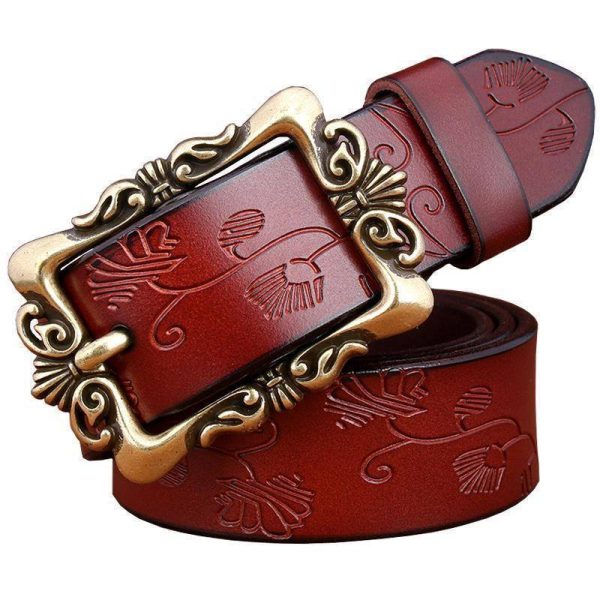 Fashion Wide Genuine leather belt woman vintage Floral Second Layer Cow skin belts for women Top quality strap female for jeans For Cheap