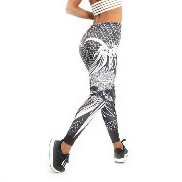 Honeycomb Skull Fitness Legging Solid Color Sexy Fashion Print Leggings Polyester Wings High Waist Women Legging (US 10-16W) on Sale