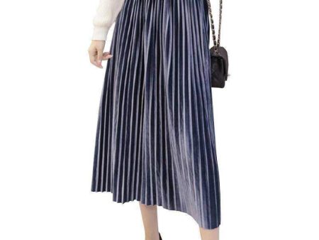 7 colors, S- XL, 2 Belt choices, Velvet Pleated Mid Calf Skirts Supply