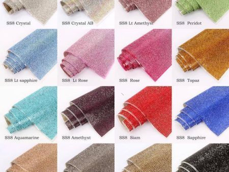 SS8 (2.5mm)  SS6 (2mm) 24x 40cm Glass Rhinestone Trim, Hotfix Strass Crystal Mesh Supply