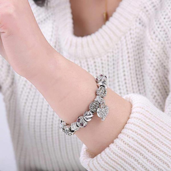 5 Styles, Silver Crystal Charm Bracelet Discount