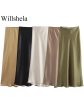 Women Fashion Satin Solid Pleated Midi Skirt Vintage Mid Elastic Waist Female Chic Lady Skirts Sale