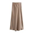 Women Fashion Satin Solid Pleated Midi Skirt Vintage Mid Elastic Waist Female Chic Lady Skirts Sale