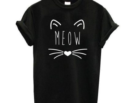 100% Cotton Meow Print Women Cat T shirt Online