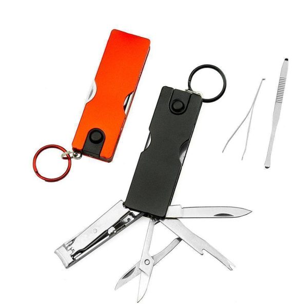 Mini Beauty Keychain Swiss Knife LED Lights Nail Clippers Earpick Scissors, Eyebrow Tweezers Pocket Multifunction Hand Tools Online Hot Sale