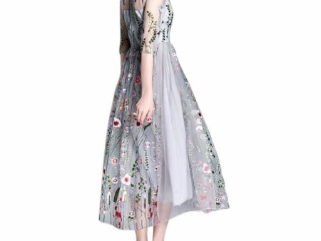 Embroidery Ankle Floral Knee length Lining Dress US 10-12 Online Sale