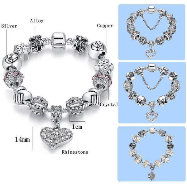 5 Styles, Silver Crystal Charm Bracelet Discount