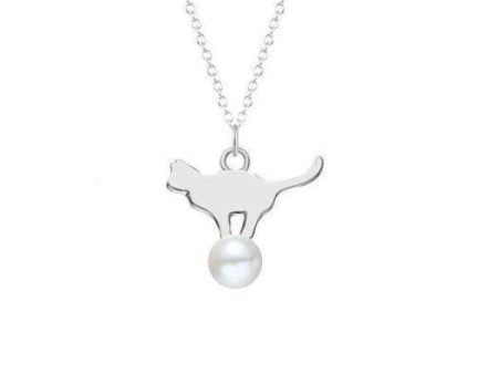 925 Sterling Silver overlay, Imitation Pearl Cat Necklace pendant Discount