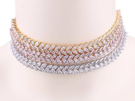 Stackable Adjustable Choker, Leaf Shape Cubic Zirconia Necklace on Sale